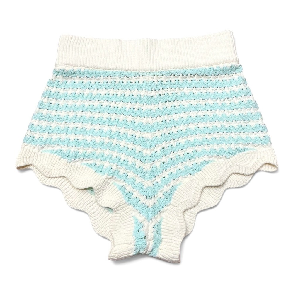 For Love & Lemons Lizzy Stripe Knit Shorts Bloomers Mint Scalloped High Waist M‎